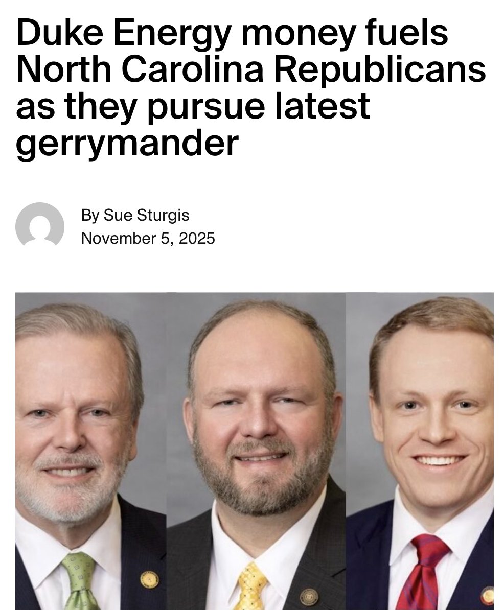 ForwardCarolina's tweet photo. Remember - @DukeEnergy is one of the heaviest spenders on campaign contributions in the North Carolina state legislature.

For that money, they've bought the ability to write their own regulation, name their own regulators, and raise rates however they please. https://t.co/L9vaGOlioy