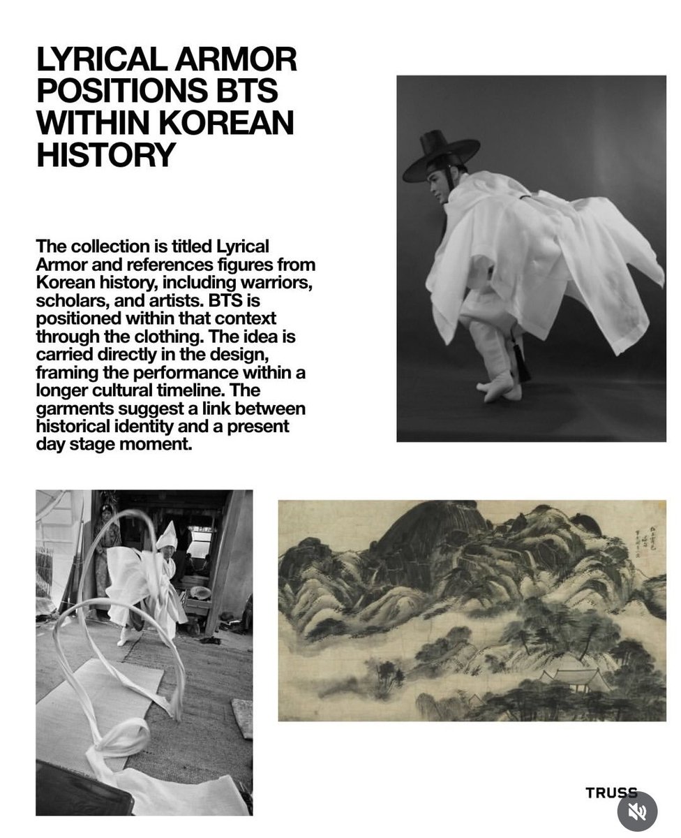 urmisope's tweet photo. BTS' comeback live outfits, the "Lyrical Armor," were inspired by Korean traditional Joseon-era attire which represent members roles 

RM — the Hero
Jin — the Artist
SUGA — the Architect
j-hope — Sorigun (sound man) 
Jimin — the Poet
V — Seonbi (nobleman) 
Jungkook — the Vanguard https://t.co/uRNd4hdRfx