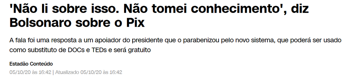 rf5791's tweet photo. @folha Mentira, o Pix foi criado pelo BC, o presidiário nem sabia do que se tratava. https://t.co/q34wS8ffcP