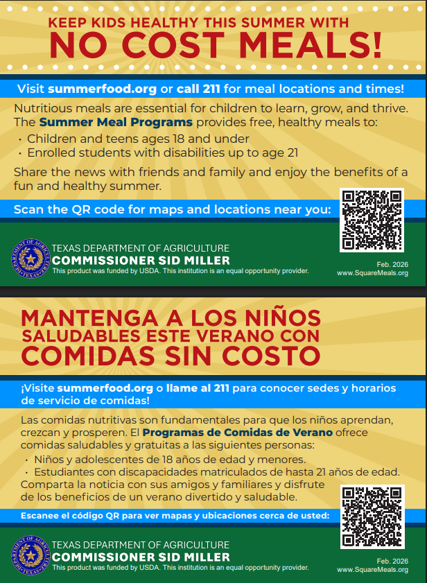 HumbleISD_FE's tweet photo. Humble ISD provides healthy breakfast and lunch meals at no cost for kids 18 and younger, and enrolled students up to 21 years old with disabilities, during the summer. No form of identification is required; kids simply need to show up. See fliers for more information. https://t.co/PqpXLLiwIb