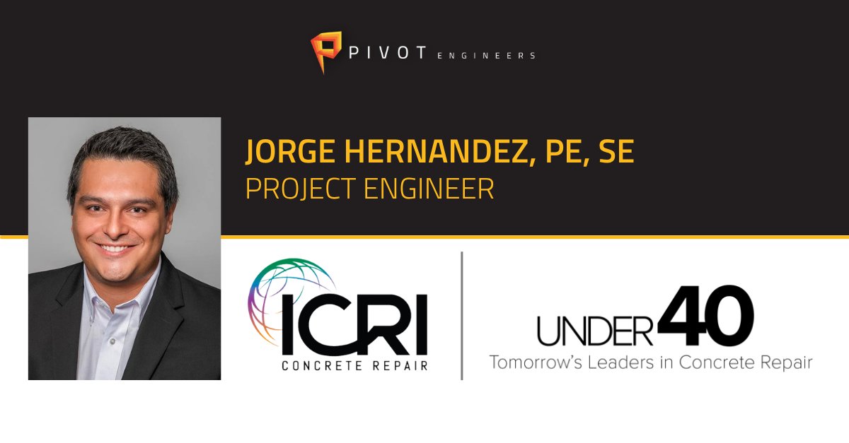 pivotengineers's tweet photo. We are proud to congratulate Jorge Hernandez on being named one of ICRI’s Under 40. This honor recognizes his technical excellence, leadership in complex concrete restoration, and vital contributions to ACI committees.

Congratulations on this well-deserved achievement! https://t.co/lQaMUFG1v6