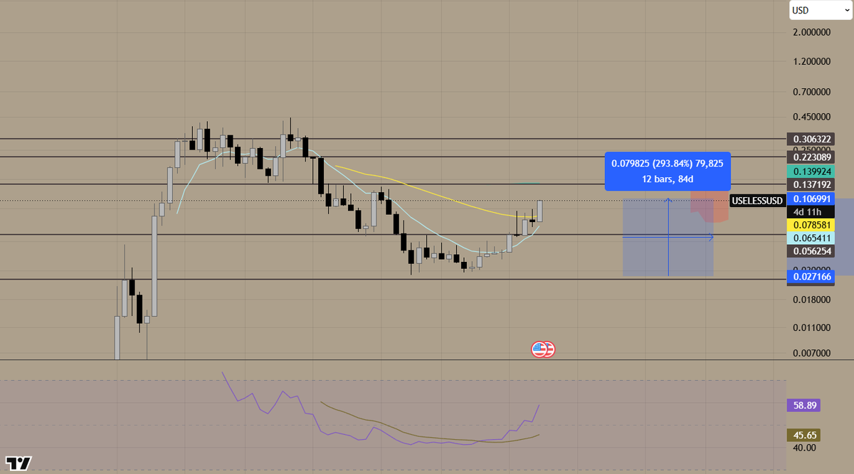 bootzz's tweet photo. $USELESS has extended its gains on the week to ~50%

last few weeks of pa have made it evident that USELESS is the coin to watch over the coming months

already up ~300% from the bottom in February outperforming almost the entire market

$USELESS looks ready for the next move higher

& it seems it has the legs + room for billions