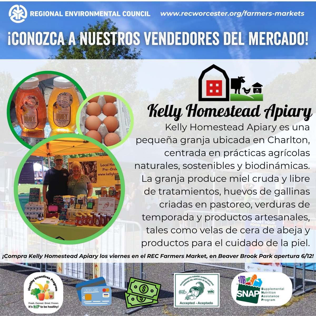 RECWorcester's tweet photo. We are excited to welcome the Kelly Homestead Apiary to the REC Farmers Markets at Beaver Brook Park! 🎉

REC Farmers Markets: https://t.co/13yeHjr9S7
Kelly Homestead Apiary: https://t.co/WYfdQ8gYdX
#RECWorcester #foodsecurity #farmersmarket #KellyHomesteadApiary https://t.co/uCTmBYxfhf