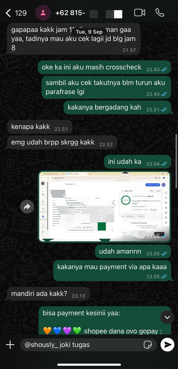 shously_'s tweet photo. 669. testimoni joki parafrase ai bahasa inggris (gptzero/zerogpt) done, hasil ai 0% https://t.co/QMlk0tvM0g