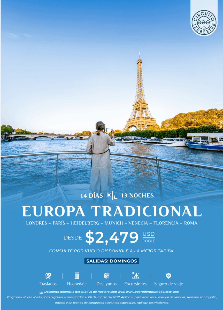 AVMarte's tweet photo. #Europa tradicional
14 días 13 noches
Desde $ 2,479.00 Usd por PAX en DBL (consulte por vuelo disponible a la mejor tarifa)

#AgenciaDeViajesMarte #PorqueAMarteEsUnPlacerServirte #asoMARTETIP 

Aplican restricciones https://t.co/VI6bethXkb