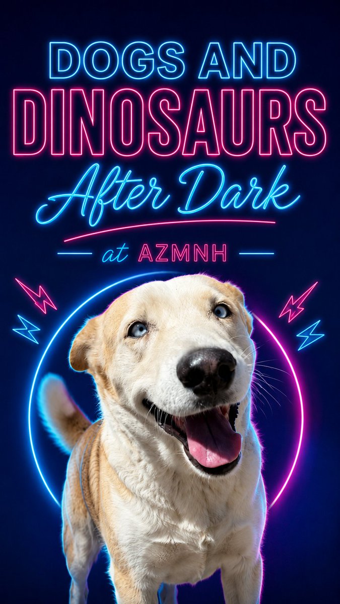 AZMNH's tweet photo. Tonight is Dinosaurs After Dark - with dogs! That's right, it's dinosaurs and dogs after dark. AZMNH is hosting a Maricopa County Animal Care & Control doggie adoption event in our lobby during Dinosaurs After Dark. See amazing dinosaurs, fantastic artifacts, attend our Arizona Through Time speaker series, do a craft, get hands-on with our Discovery Stations and find your new best friend! Tonight from 5:00 to 8:00 PM.