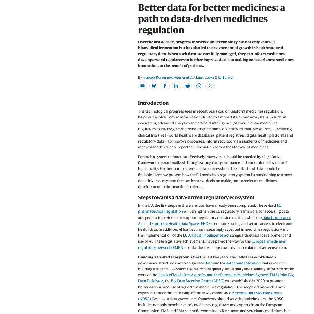 NatRevDrugDisc's tweet photo. Better data for better medicines: a path to data-driven medicines regulation
https://t.co/fQwMVIrZ0i

This new Comment article highlights how the EU medicines regulatory system is becoming more data-driven 

@EMA_News https://t.co/ZV7E5EWsb1