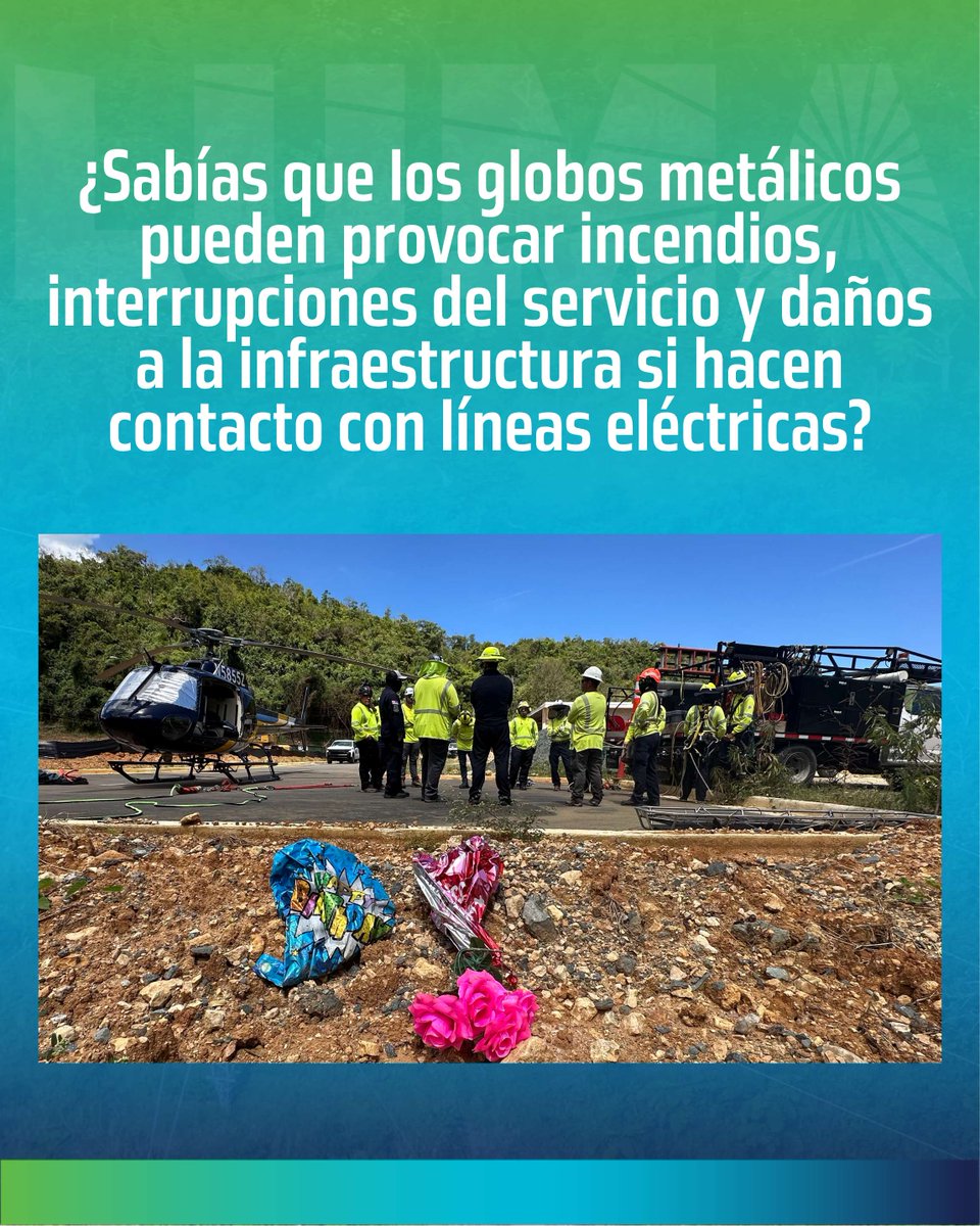 lumaenergypr's tweet photo. Una acción sencilla puede prevenir grandes riesgos.

Los globos metálicos que se sueltan al aire pueden provocar incidentes serios al hacer contacto con líneas eléctricas. Para evitar incidentes, recuerda sujetarlos con pesas adecuadas y nunca soltarlos al aire.

Pequeñas acciones evitan grandes riesgos.

#SeguridadEléctrica #Prevención #SomosLUMA