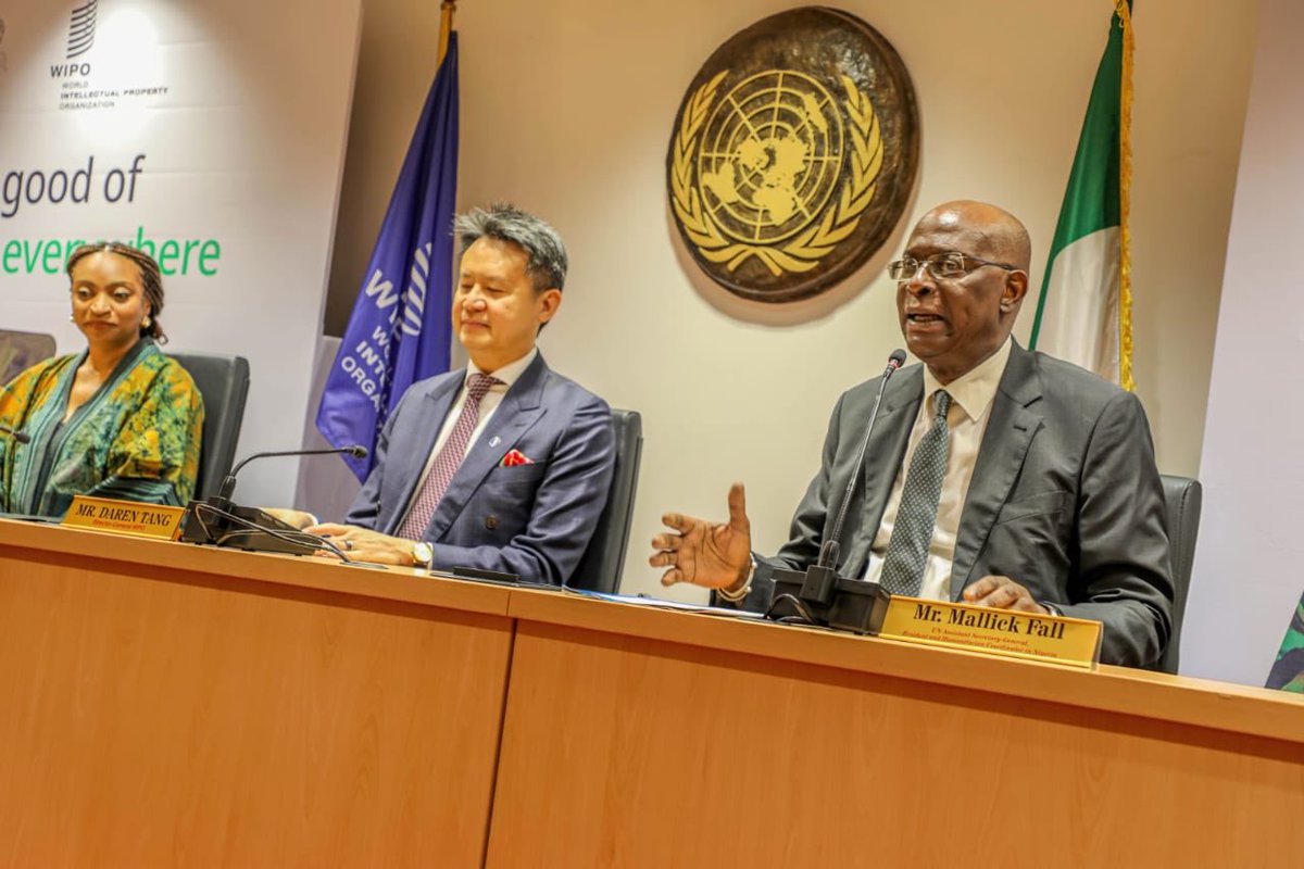 MohamedFall's tweet photo. Earlier this week, I welcomed @WIPO DG Daren Tang on his 1st visit to #Nigeria to engage @NigeriaGov on #IP shaping innovation. 🇳🇬 is at the heart of #Africa’s creative rise: I see creativity as resilience, recovery &amp; opportunity: when protected, it drives inclusive growth. #SDGs https://t.co/S14IXsHW8B