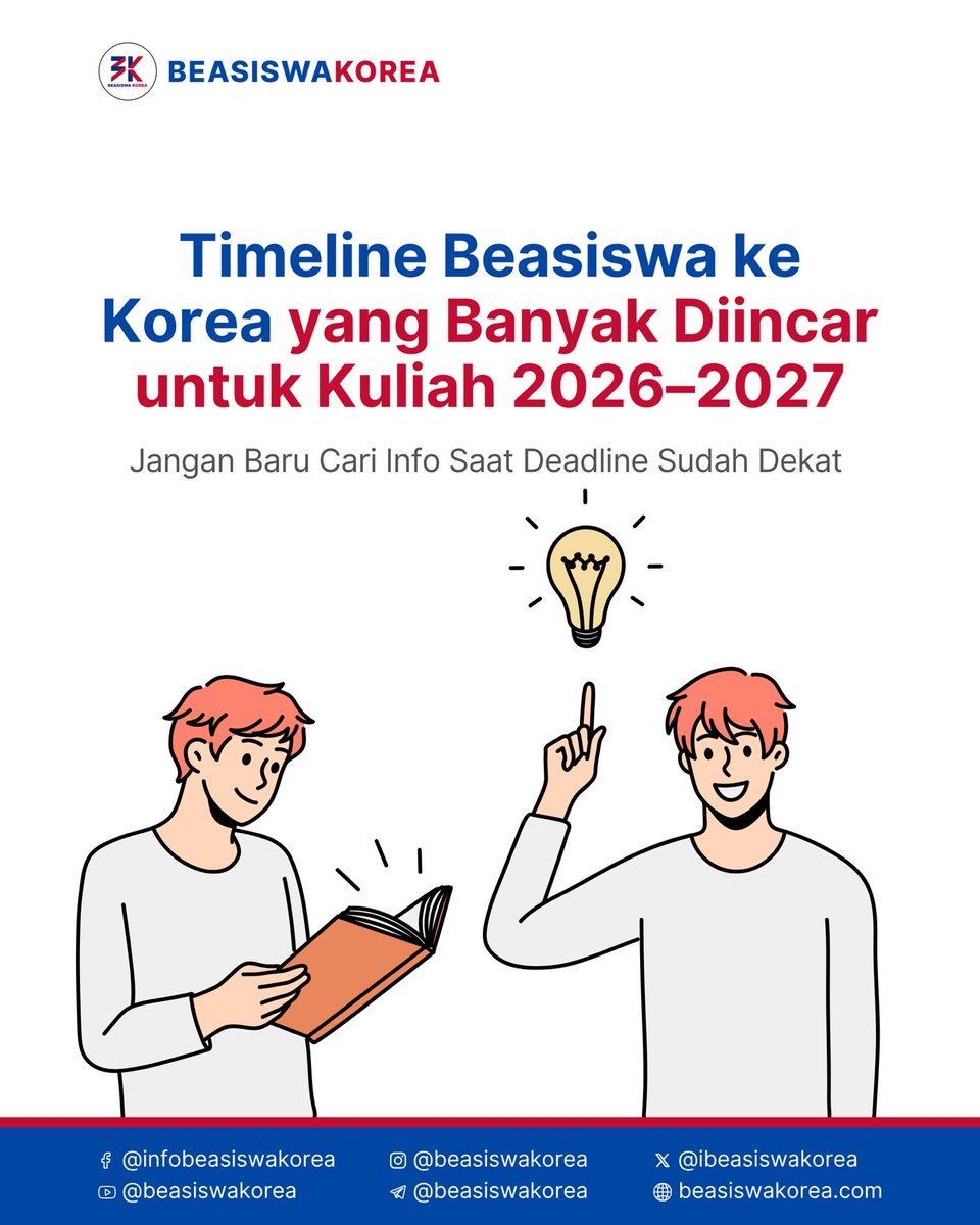 ibeasiswakorea's tweet photo. Banyak orang baru serius cari info beasiswa Korea saat deadline sudah dekat.

Padahal persiapan GKS, LPDP, KOICA, sampai admission kampus Korea biasanya butuh waktu berbulan-bulan. https://t.co/BSrXumESN4