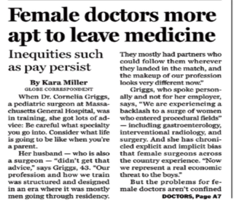 Expok's tweet photo. 💊 👩🏽 Las mujeres médicas tienen mayor probabilidad de abandonar la profesión que sus colegas hombres debido a inequidades persistentes como brechas salariales, sesgos y desafíos para conciliar la vida profesional y familiar, reporta el Boston Globe.

#Salud #Medicina #Mujeres #EquidadLaboral #BostonGlobe