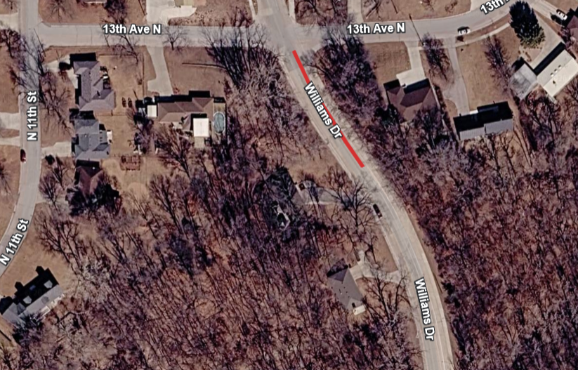 FDCITY's tweet photo. Starting tomorrow, June 4, 2026 (weather dependent), Public Works crews will be working on the Williams Drive hill south of 13th Ave N. The eastbound lane will be closed during working hours, reducing traffic to one lane. You are encouraged to use alternate routes if possible. https://t.co/hpgSqNOEhq