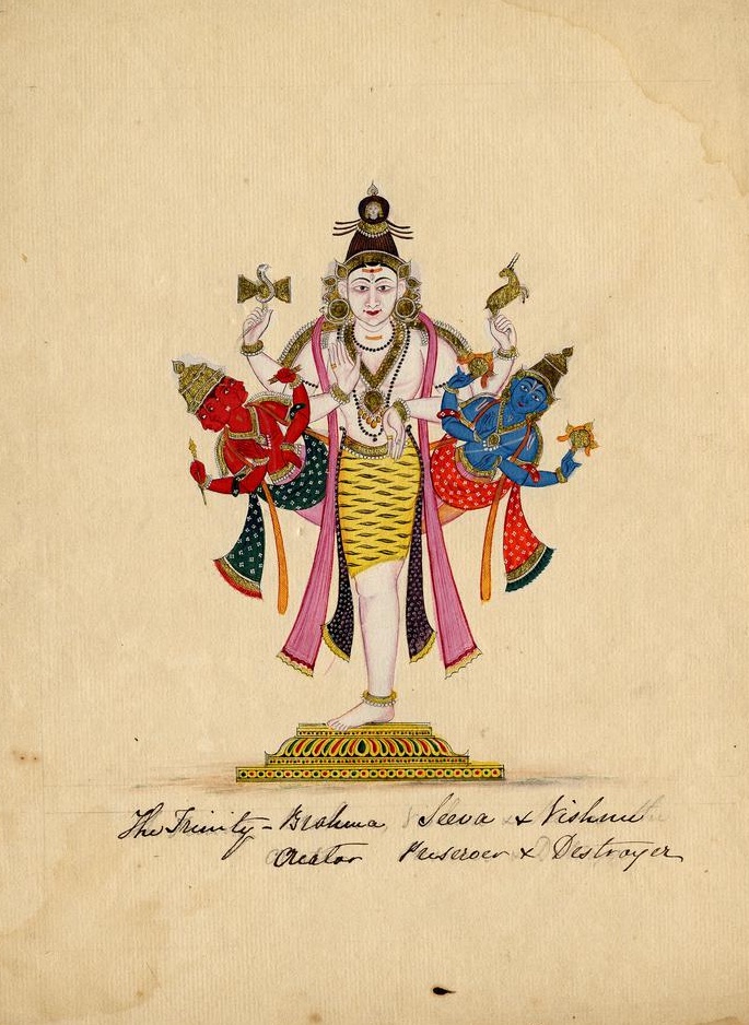 OInscendence's tweet photo. Aja Ekapada-Shiva or Ekapada-Trimurti (One-Footed Trinity)

Shiva, dressed in a tiger skin is shown with one foot (ekapada) &amp; four-arms (caturbhuja). Out of his right hip emerges the four-headed Brahma (Creator). From Shiva left hip appears Vishnu (Preserver).

Via British Museum https://t.co/oWm49cwsTi