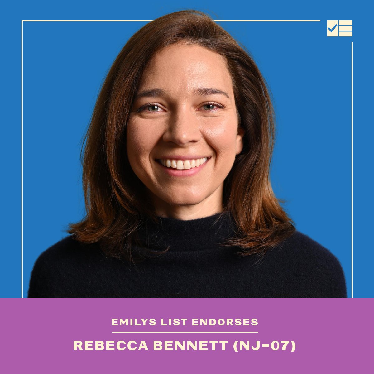 emilyslist's tweet photo. Today we're endorsing @RebeccaForNJ07 for election to New Jersey’s 7th Congressional District. Rebecca is a former U.S. Navy helicopter pilot, healthcare leader, and mom who has spent her career fighting for her community. We're proud to stand with this Majority Maker as we work to take back this critical seat and the House majority!