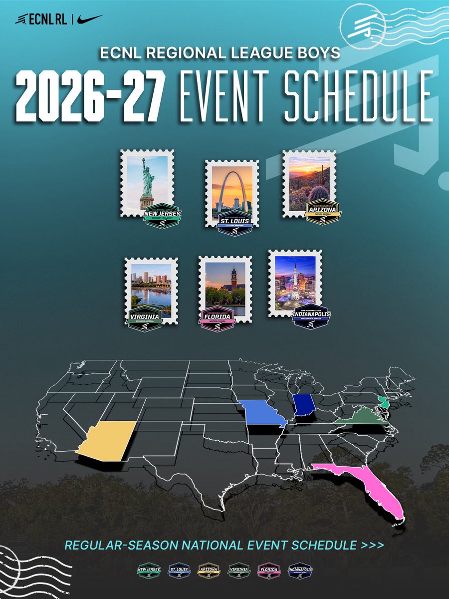 TheECNL's tweet photo. 🗓️ Mark your calendars! The official 2026-27 ECNL Regional League Boys Regular-Season National Event schedule is here!

#ECNLRL | @ECNLboys https://t.co/vHKYxHPTR2