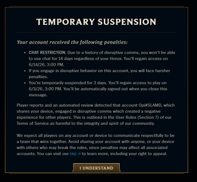 SurgeRodriguez's tweet photo. @drewlevin @RiotSupport Any idea why my account would be getting flagged as sharing a device with someone elses account who has been punished? Full deatils in the images below. I tried to open an appeal but the response reads as if the person did not understand the punishment. https://t.co/QIZIndnrzt