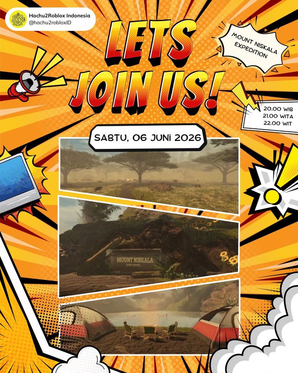 hachu2robloxID's tweet photo. ⛰️ Play With H2R ⛰️

Hachuu~ 👋🏻

Ready for another adventure? Let’s join us and we explore Mount Niskala Expedition together! 🧗‍♀️🌄

Let’s make unforgettable memories together!

🗓️ 06 June 2026
📍 Mount Niskala Expedition
⏰ 20:00 WIB • 21:00 WITA • 22:00 WIT

See you guys 🤍⛰️ https://t.co/J4SgrdlOsG