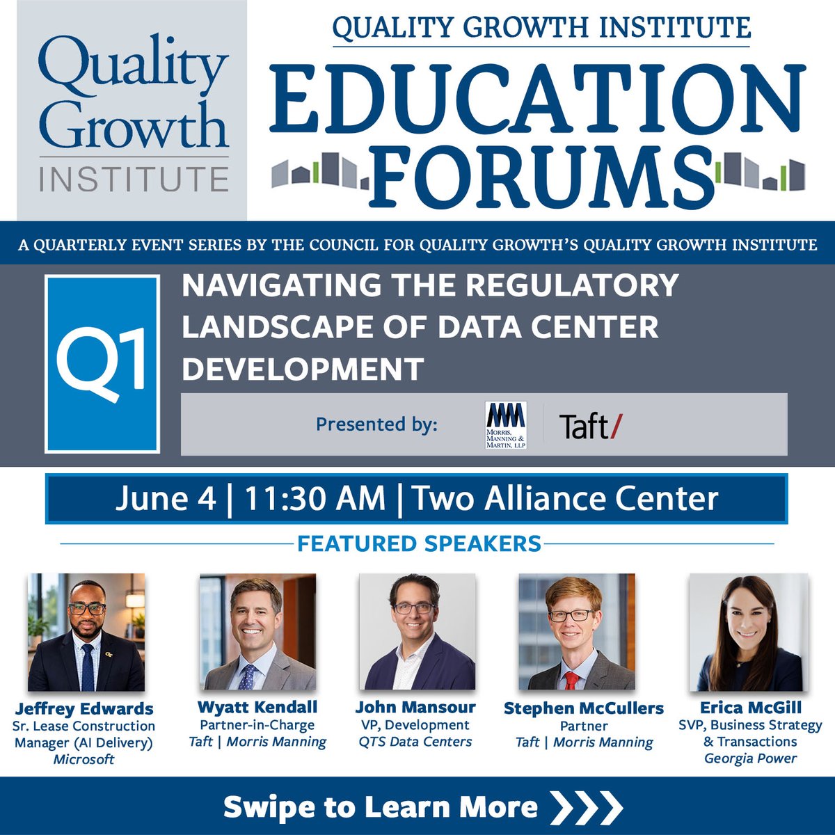 QualityGrowth's tweet photo. Join us TOMORROW for the Council’s 2026 Education Forum on Data Center Regulations in Georgia featuring Microsoft, Taft | Morris Manning, QTS Data Centers, and Georgia Power.

REGISTER NOW: https://t.co/L5VBdd66h4 https://t.co/6zlu4o6lPI