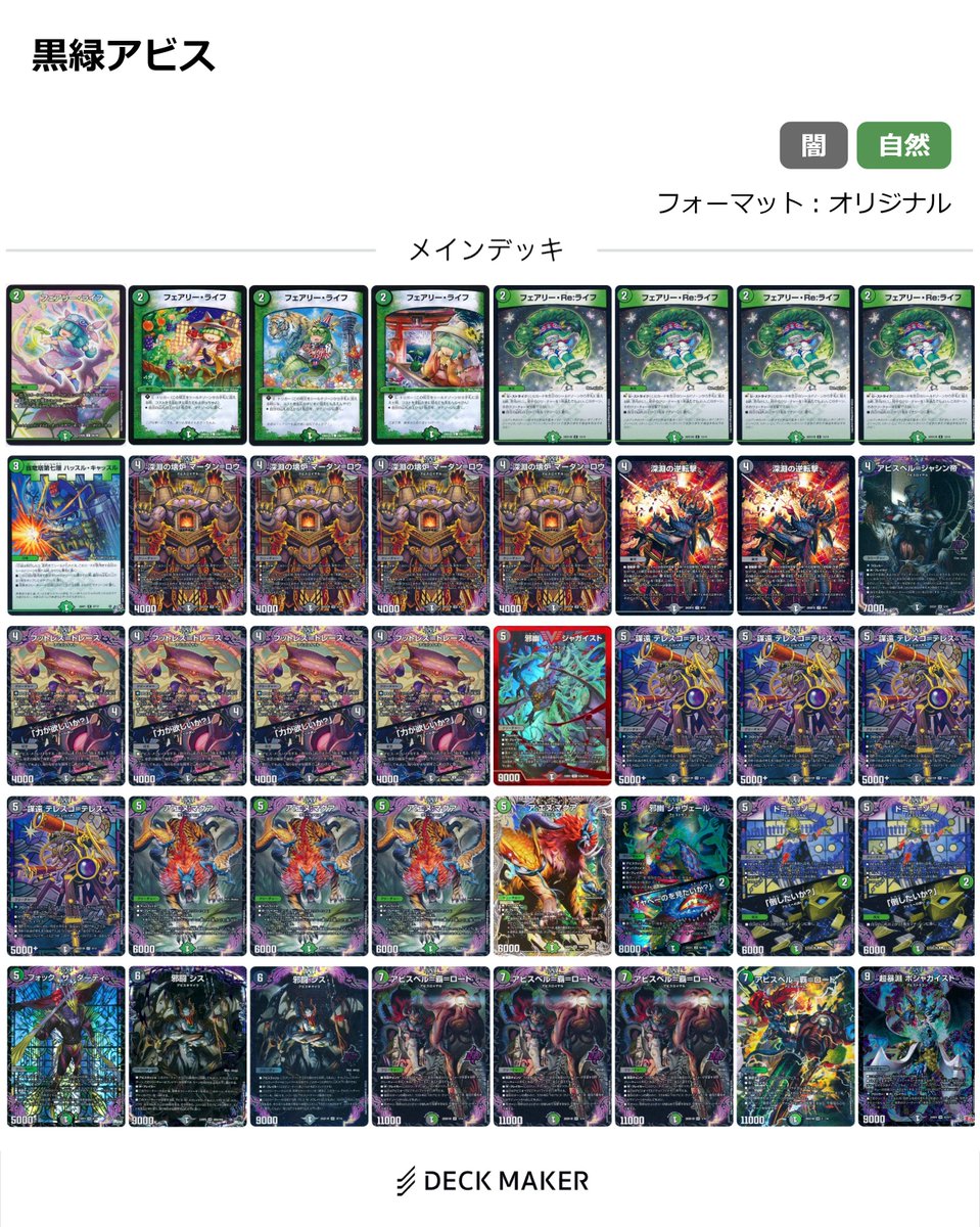 今回新しく用意したデッキ。深淵ジャシンが4枚揃って強さが数段上がっ
