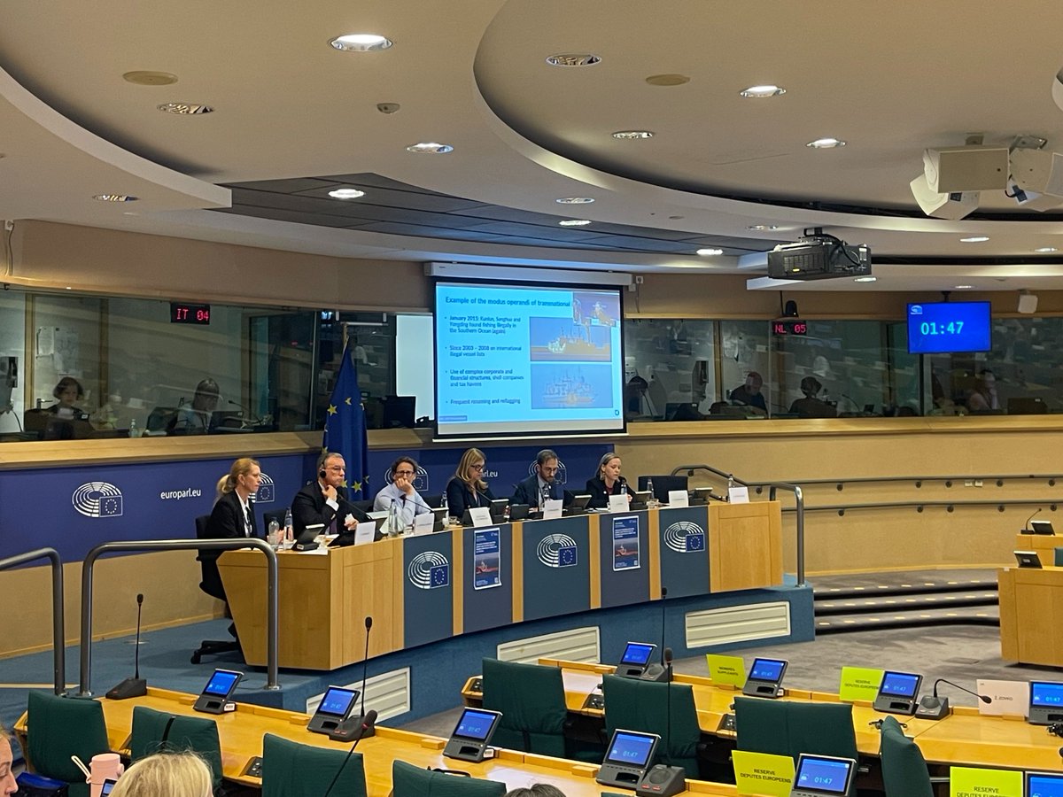 OceanaEurope's tweet photo. Legal loopholes can enable illegal fishing &amp; transnational crime.

At @EP_Fisheries, our Head of Campaigns @VVulperhorst called for action: she asked authorities to collect &amp; publish beneficial ownership data &amp; restrict EU citizens from owning vessels flying flags of convenience. https://t.co/qXbSu4tOTt