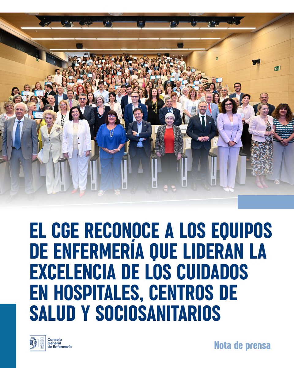 CGEnfermeria's tweet photo. El CGE reconoce a los equipos de enfermería que lideran la excelencia de los cuidados en hospitales, centros de salud y sociosanitarios 

El Consejo General de Enfermería (CGE) y Merco Salud han entregado los Premios Nacionales de Reputación Enfermera 2025 https://t.co/F0IkCUD9x9