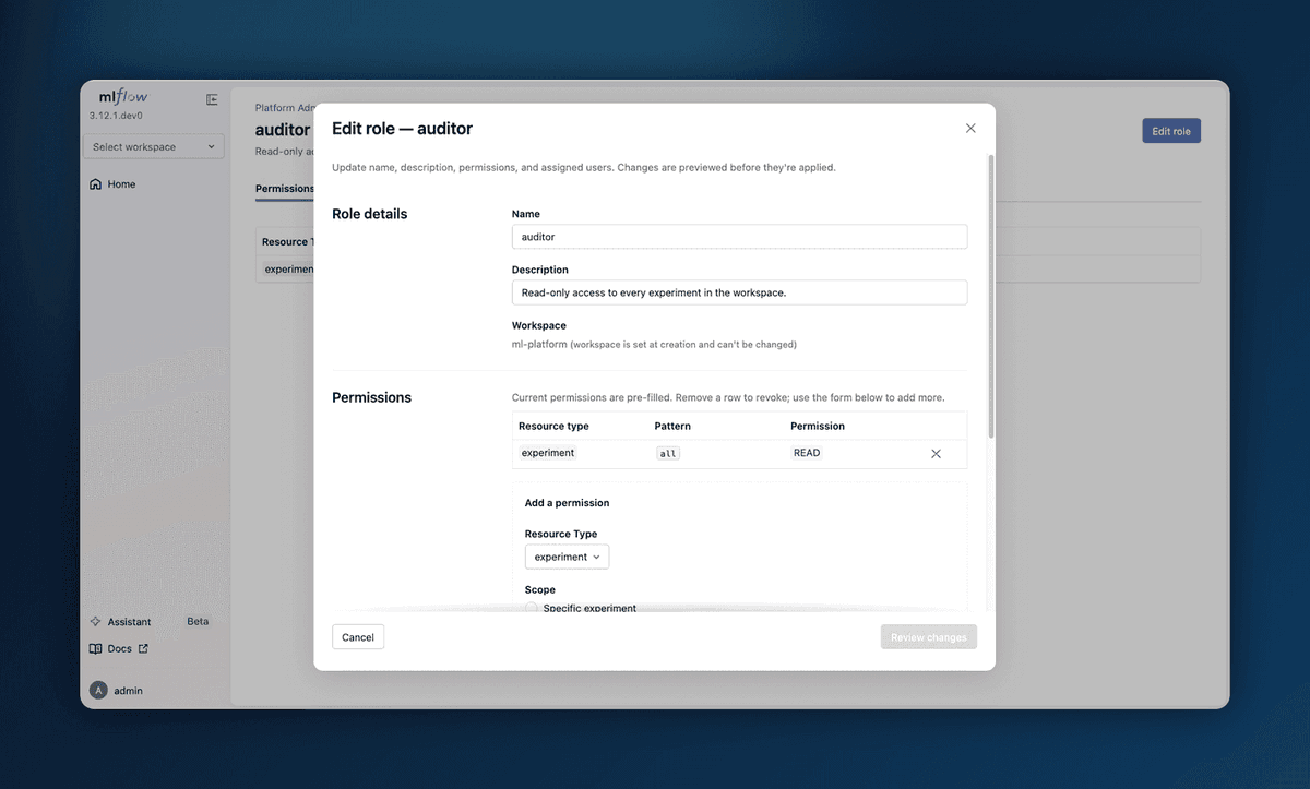 MLflow's tweet photo. MLflow 3.13.0: RBAC + Admin UI for self-hosted servers 👇

🔐 Roles as reusable permission bundles
🖥️ Admin UI (no REST endpoints)
📦 Experiments, models, prompts, scorers, Gateway

Release highlights: https://t.co/JNPgjyWXrU

#MLflow #MLOps https://t.co/9MpyM9EnHn