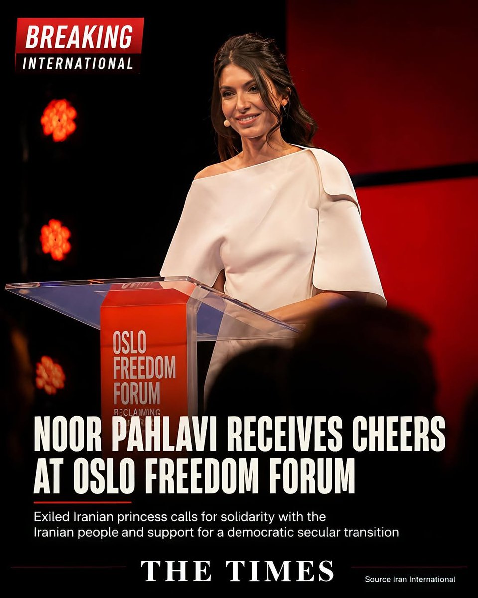 RodDMartin's tweet photo. Crown Princess Noor Pahlavi receives cheers yesterday at the Oslo Freedom Forum

Audience members were heard chanting “Eternal Iran” and expressing support for Crown Prince Reza Pahlavi as Noor Pahlavi called for global solidarity with the Iranian people.

In her remarks, Noor Pahlavi advocated for a democratic and secular transition in Iran, emphasizing freedom, human rights, and the importance of international attention on the Iranian people’s situation.

A free Iran could be a First World country in a generation, and a beacon of hope to the world.

Iran will be free. Javid Shah.