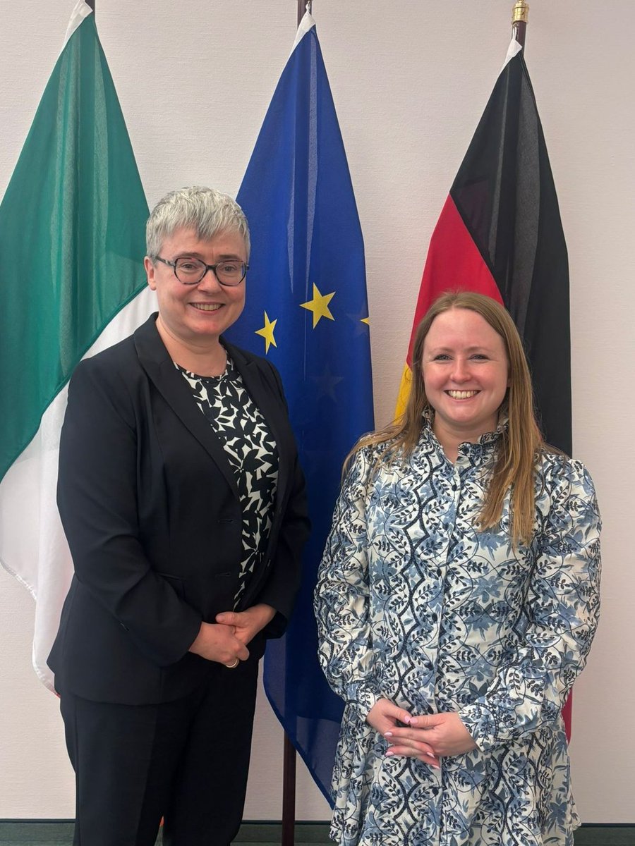 irlembberlin's tweet photo. Ambassador Maeve Collins @irlambberlin met with Mairéad Farrell T.D., Chair of the German-Irish Parliamentary Friendship Group, during her visit to Berlin this week. They had a useful discussion on how the group can continue to support and strengthen 🇩🇪-🇮🇪 relations. https://t.co/0HQC7dbgof