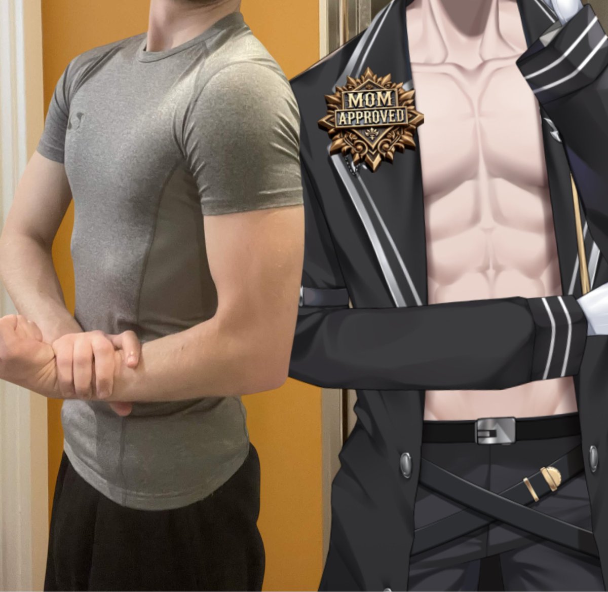 Desi_VT's tweet photo. Do you prefer your Vtuber with or without a little muscle definition? 👀

(Were both just lil guys) https://t.co/ZtGr5BGXBx