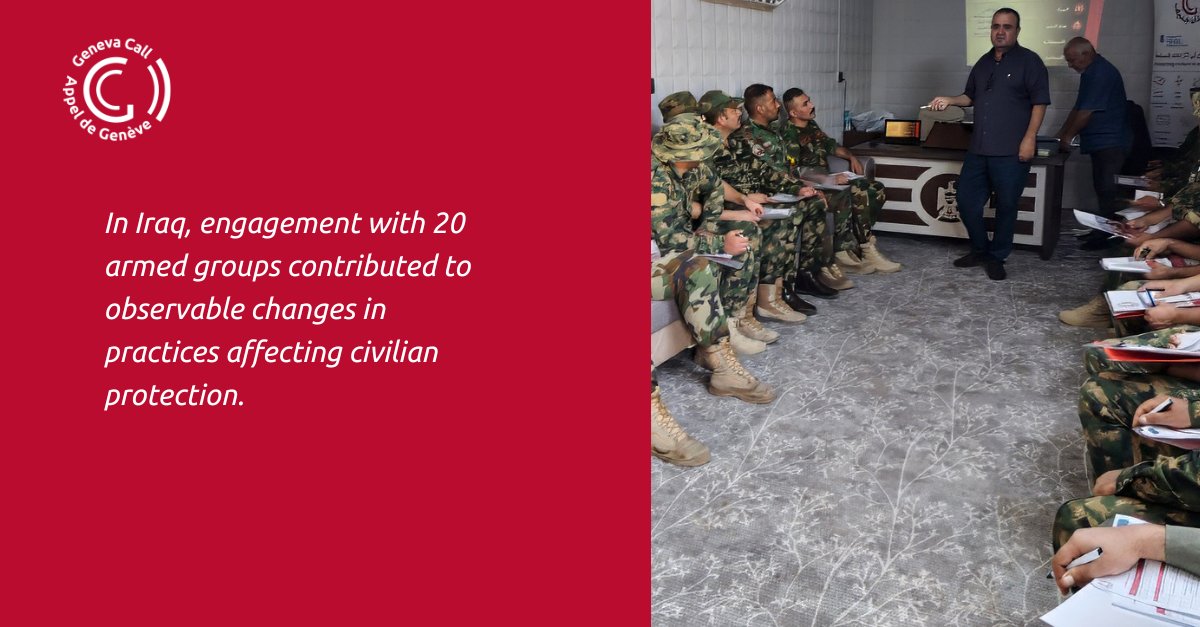 genevacall's tweet photo. In 2025, Geneva Call engaged with armed groups across key areas of Iraq, reaching regions home to over 4 million civilians.

As a result of sustained humanitarian dialogue, armed groups took steps that improved civilian protection.

🔗 Annual Report 2025: https://t.co/YI2jXpzz7W https://t.co/12a6ez7J3K