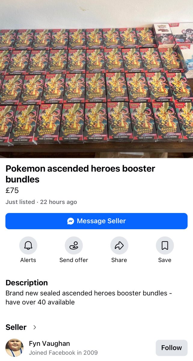 ItsaMeCooper's tweet photo. Oh Fyn, my dear Fyn.

Tempted to start a "Walk of Shame" for Pokémon scalpers.

Let’s show the community the absurd quantities these hoarders sit on while real collectors get left empty-handed. They don't care about the hobby, just profit.

Drop your worst scalper finds below 👇🏼 https://t.co/tIApz8ibnV