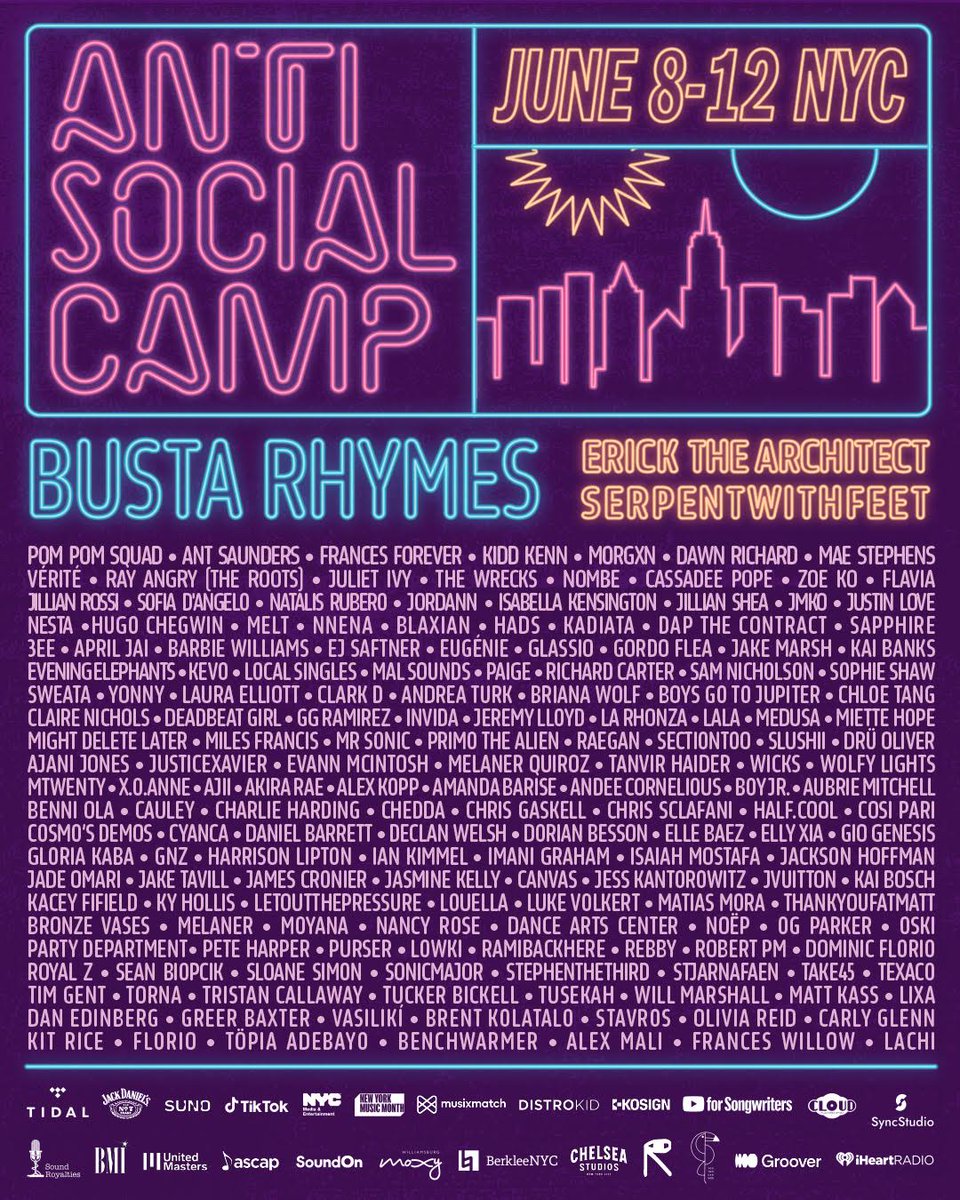 PerformerMag's tweet photo. NEWS from the live world! BUSTA RHYMES HEADLINES ANTI SOCIAL CAMP NYC 2026. WORLD’S LARGEST SONGWRITING FESTIVAL RETURNS JUNE 8-12. More at the link below...

https://t.co/5cqxTqBPUj https://t.co/oB8nkmXKsW
