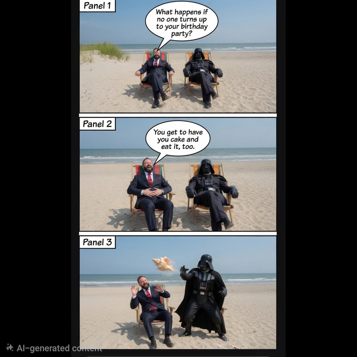 FunAIVideos's tweet photo. You lonely beach 😞 #starwars #funny #Al #short #comic #dadjokes #funnyreels #shorts #darthvader https://t.co/ntwQnKbYZt