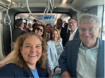 FTA_DOT's tweet photo. The FTA Region 7 team was thrilled to recently celebrate the opening of the Kansas City Streetcar northern extension supported by $35.8 million in FTA funding. This vital project will expand local transit options and play a key role in moving fans during the upcoming World Cup matches.