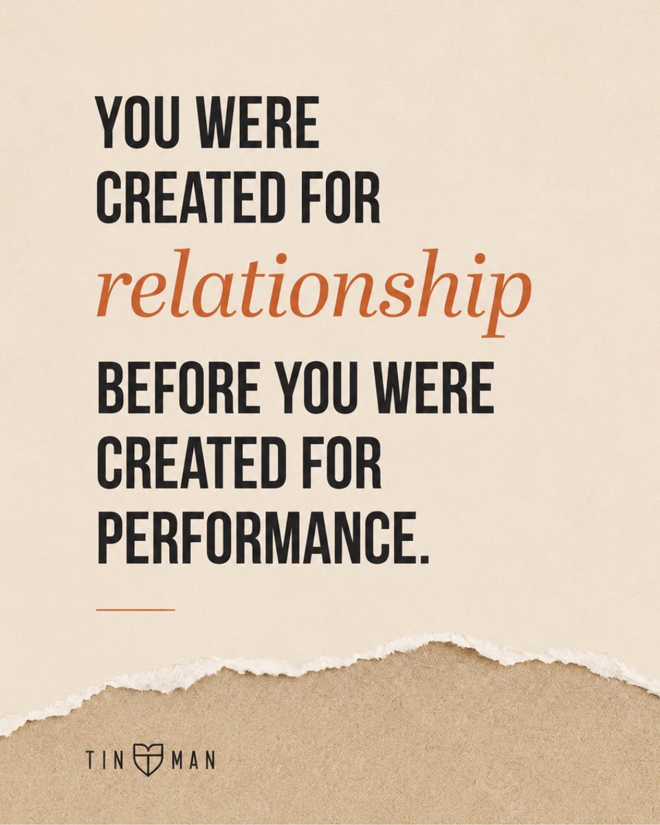 TinManLive's tweet photo. You weren't made to earn love through achievement or perfection, nor by meeting others' expectations. You were meant for relationship first. Many learn to perform before understanding true connection, but performance becomes exhausting when it defines our identity. https://t.co/tbS0uoHOlt