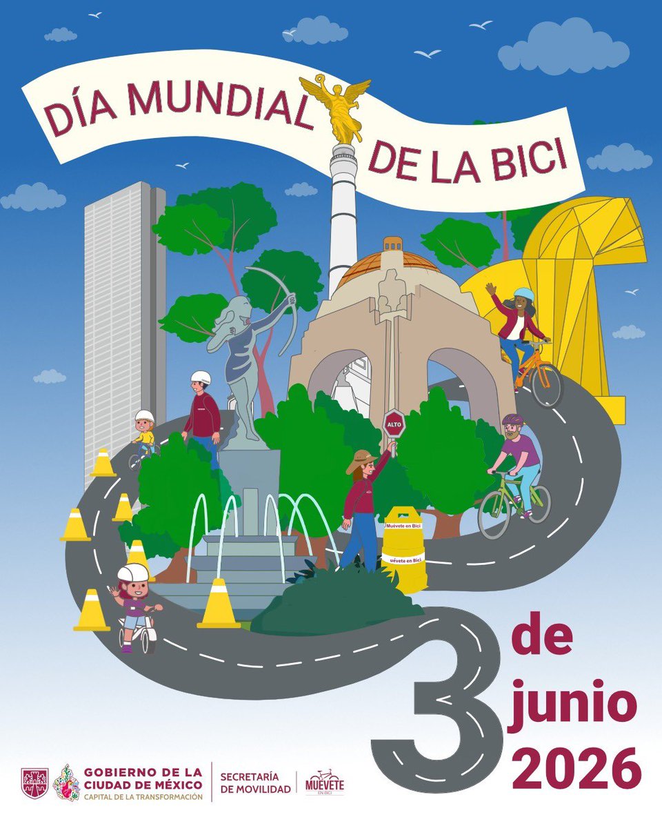LaSEMOVI's tweet photo. La #SEMOVI se une al #DíaMundialdelaBicicleta, mismo que por declaratoria de la @ONU_es, se celebra cada 03 de junio. ✨🚴🏻‍♀️

¡Hoy y siempre, la Ciudad de México festeja la Movilidad Sustentable en Dos Ruedas, Muévete en Bici! 🌳🌎💫 https://t.co/FGcWz5ZpAF
