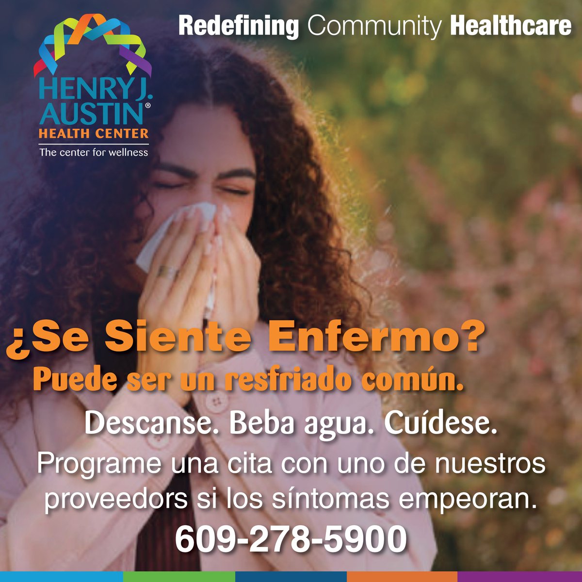 HJAHC's tweet photo. The common cold is spreading in our community. Give your body time to recover by resting &amp; drinking fluids.

If your symptoms do not improve or you have other symptoms, talk with a provider. Staying up to date on recommended vaccines can help keep you healthy.

Appt. 609-278-5900 https://t.co/7rE0f4uT8k
