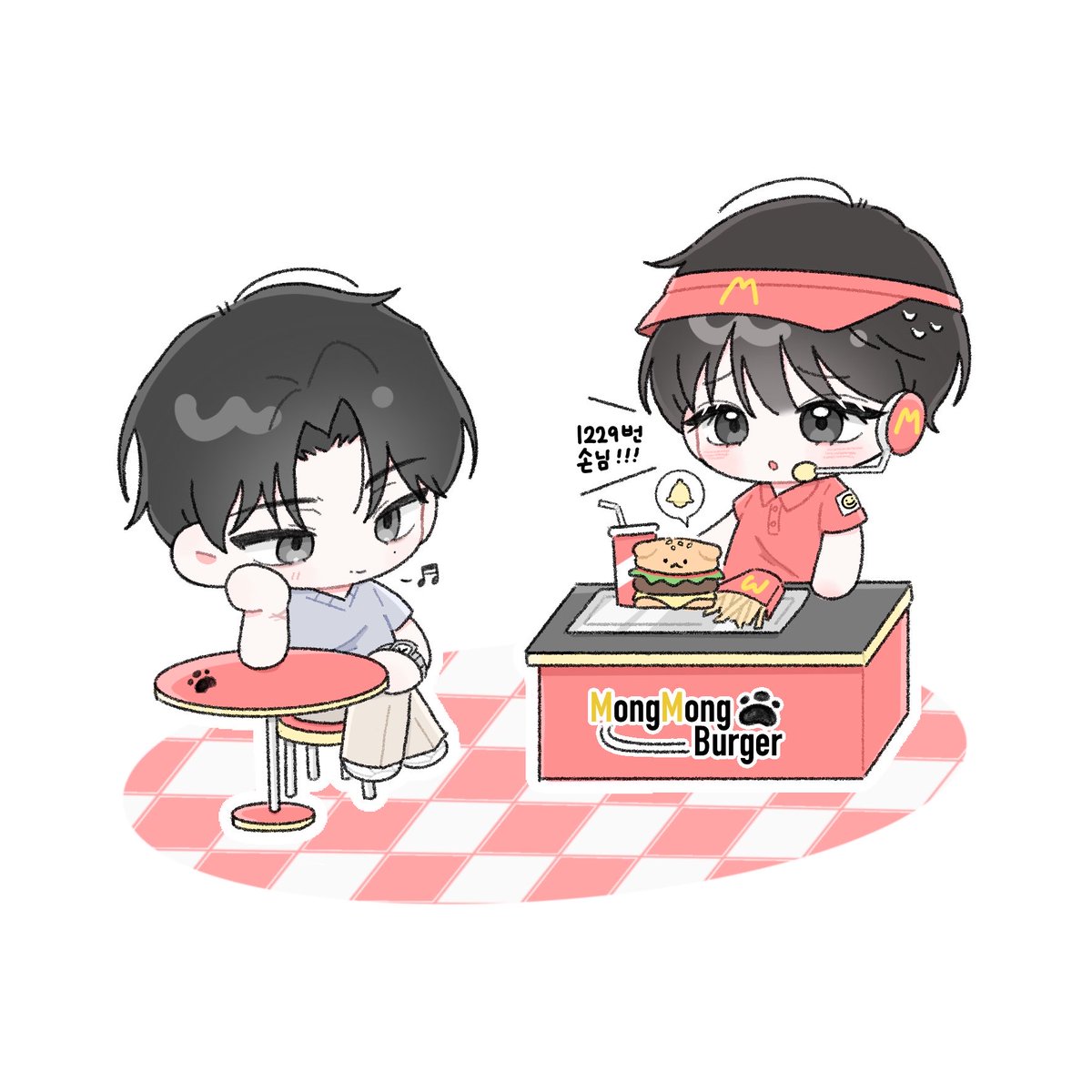 kkamnyam's tweet photo. MongMong Burger 🍔🐾

몽몽버거 일일 알바생 백나언
그리고 그의 수상한 손님 최떤남자
본인 음식 찾아가세요 얼른 . . . https://t.co/ap7n5YA5N0