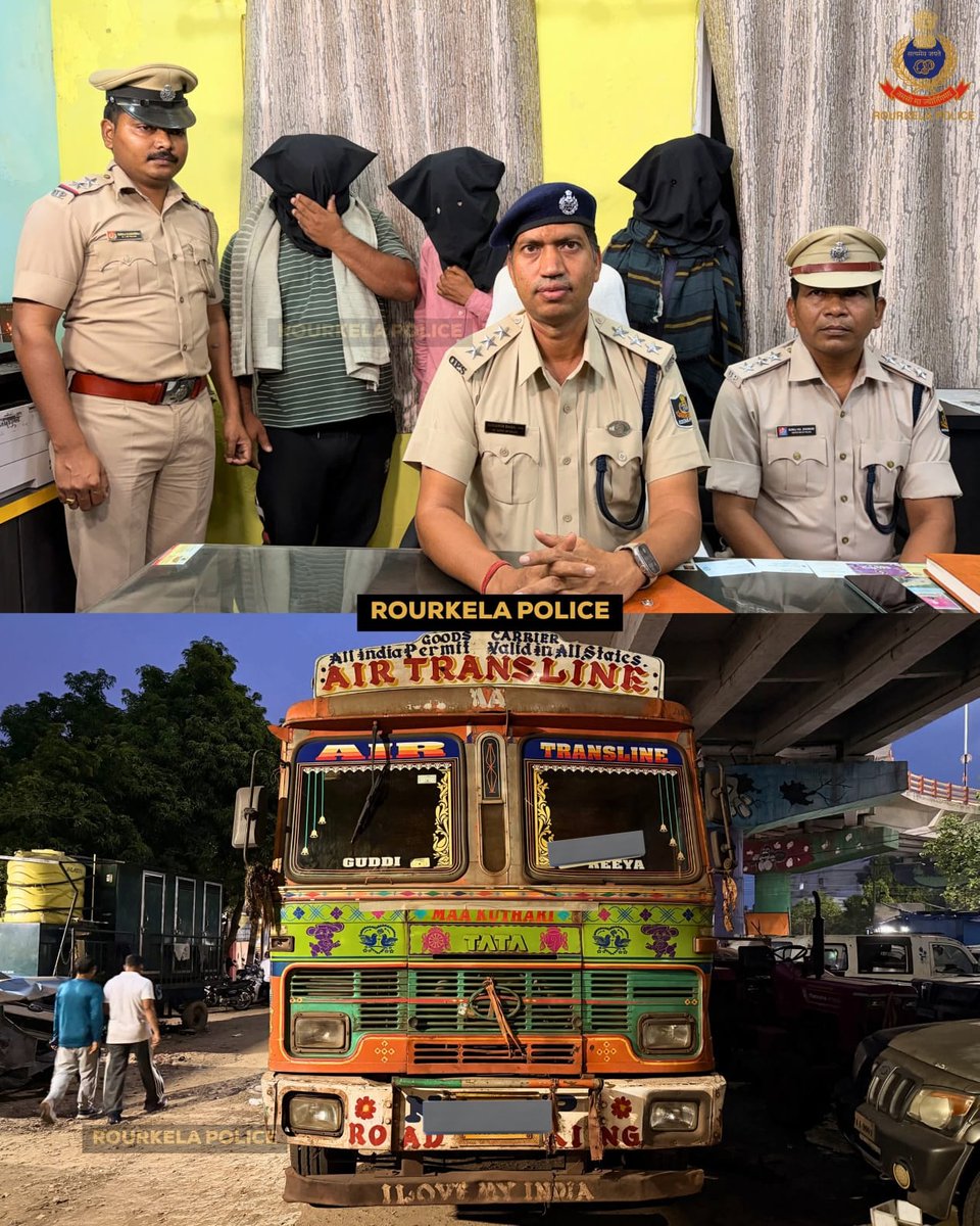 sprourkela's tweet photo. 🚨 32 Tonnes of Suspected Stolen Iron Ore Seized, Four Arrested.

Rourkela Police successfully busted an alleged illegal iron ore transportation racket and seized a truck carrying 32.09 tonnes of suspected stolen iron ore.
Acting on a reliable tip-off during routine patrolling, police intercepted the vehicle and detained the persons involved. Four accused have been arrested in connection with the case.
Further investigation is underway to ascertain the source of the iron ore and uncover the network involved in the illegal operation.
Rourkela Police remains committed to preventing illegal mining and transportation activities and ensuring strict enforcement of the law.
#RourkelaPolice #ActionAgainstCrime #IllegalMining #IronOreSeizure #OdishaPolice
@odisha_police @DGPOdisha @digwrrkl