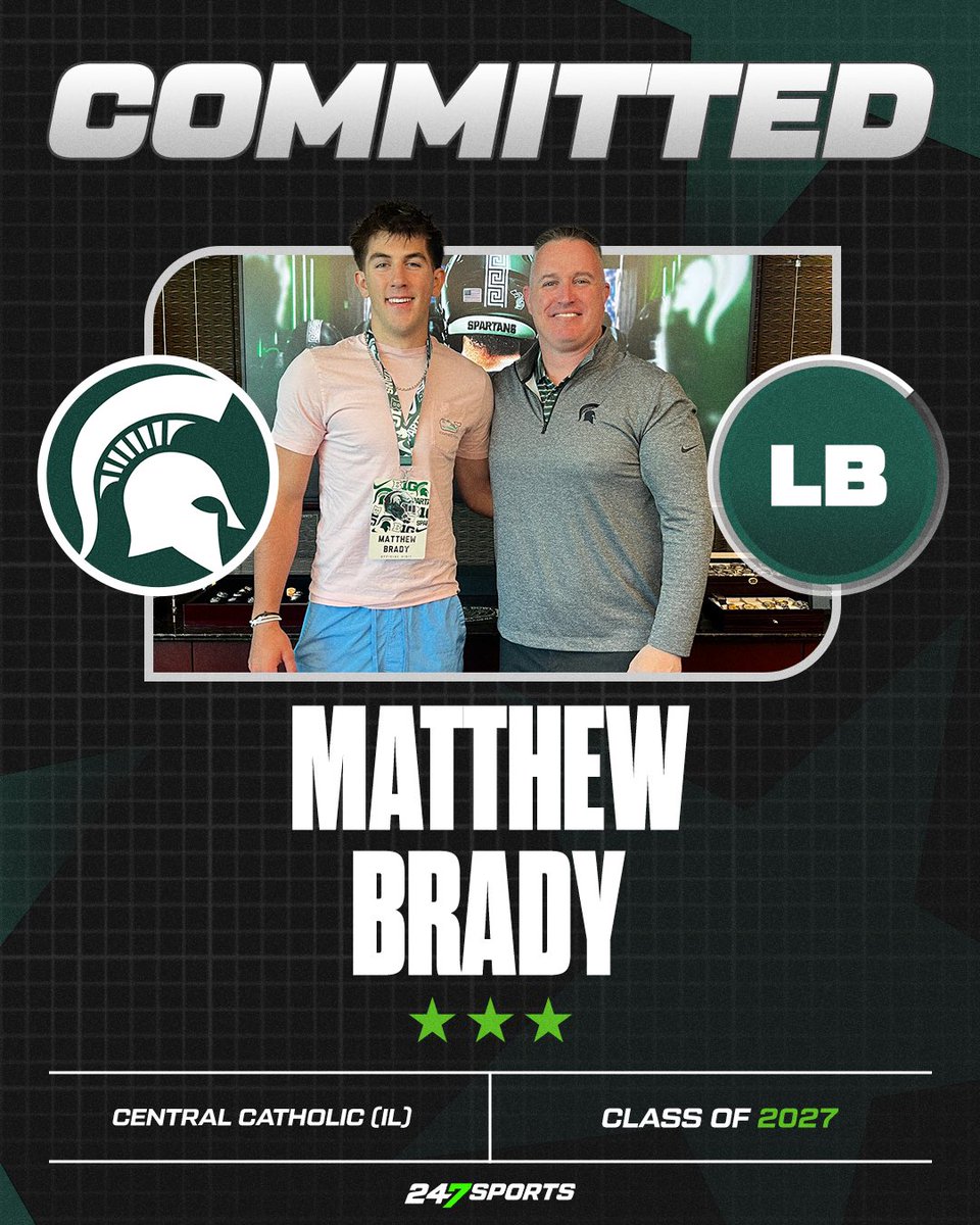 C_Robinson247's tweet photo. BREAKING: Michigan State picks up a huge commitment from Illinois linebacker Matthew Brady
The Spartans beat out some Big Ten foes

https://t.co/daOl9J50QM https://t.co/2S9zlqr9Va