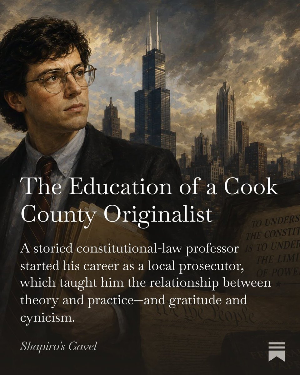 ishapiro's tweet photo. Randy Barnett’s Felony Review is, in one obvious sense, a sequel to A Life for Liberty: his previous book gave us the intellectual arc, while this one recovers material that couldn’t fit there and brings us down from the heights of constitutional theory to the police station, the courtroom, and the corruption-prone machinery of criminal justice. Alan Dershowitz, who taught Barnett at Harvard Law and wrote the foreword to this book, is exactly right to say that his student’s earlier work gave readers a “top-down view” of the legal system, while Felony Review lets us see it “from the bottom up.”

What makes that bottom-up view so unusual is not merely that Barnett later became a famous law professor. It’s that he first spent four years as a line prosecutor in Cook County, Chicago’s famously crooked legal world. He was not some token federal appointee parachuting in for a résumé line, but an assistant state’s attorney doing the actual work. That’s rare enough among legal academics; it’s unheard of among constitutional scholars. Barnett did more than study institutions. He lived them in their least flattering form: the drudgery, the adrenaline, the tactical lies, the moral ambiguities, and the daily need to separate real cases from garbage. Cook County wasn’t a laboratory of democracy—it was democracy’s underbelly.

The title needs explanation because it captures both the book’s practical focus and its governing metaphor. In Cook County’s “innovative Felony Review system,” Barnett explains, the Chicago Police Department “could file no felony charges without the approval of an assistant state’s attorney.” Felony-review prosecutors worked punishing 12-hour shifts, assessed evidence, interviewed cops and witnesses, approved search warrants, and tried to obtain statements from suspects. “Felony Review meant genuine, authentic review,” Barnett writes, “No rubber-stamping just because the cops had arrested someone.” Indeed, the unit rejected about 40 percent of the cases it got. That’s a marvelous subject for a book because it gets at law before the polished appellate opinions and retrospective moralizing: law as triage, judgment, and character...

Read the rest of my review at Shapiro's Gavel: https://t.co/IeaRjkQtzl