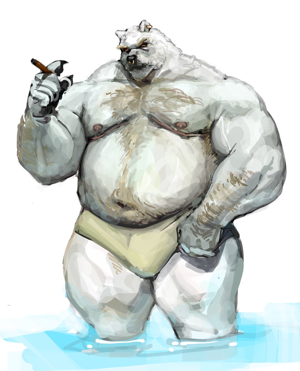 checkerdood's tweet photo. thank you zar for the amazing art of my fat grumpy hairy 58 year old polar bear man https://t.co/DpBgz8fk70