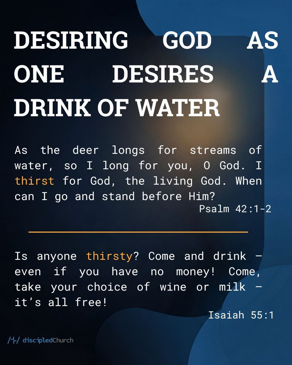 DiscipledChurch's tweet photo. There's a thirst that no amount of success, relationships, or comfort can ever fully quench. And in John 4, Jesus gives us the answer: He is the Living Water. The only One who satisfies completely. Swipe through and let these scriptures speak to wherever you are today. https://t.co/f3gwb5EG2m