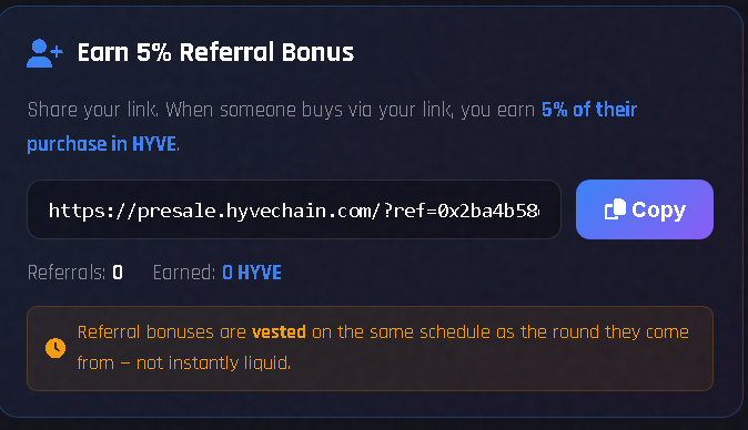 HyveBCOfficial's tweet photo. Math check on HyveChain referrals:

Friend buys $1,000 in R2 ($0.05/HYVE).
→ They get 20,000 HYVE
→ You get 1,000 HYVE (5%)

At $0.30 launch:
→ Their stack: $6,000
→ Your stack: $300 — from doing nothing but sharing a link.

https://t.co/cQEU7svIJF https://t.co/IgsfzCNlAJ
