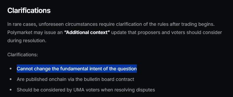 morph_bot's tweet photo. @V7musyo @Polymarket That would be a good argument if:

1.) The mobile app and API didn't show a later closing date, meaning it was within the specified time
2.) Polymarkets own documentation dictates a clarification cannot change the fundamental intent of the question, which is clearly did https://t.co/aoKIXLqNf5