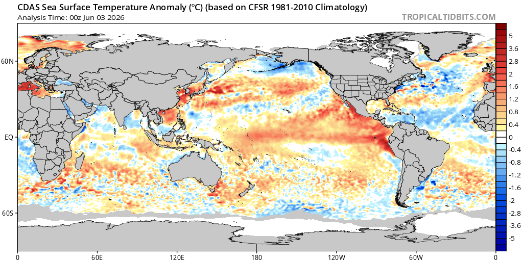 jnmet's tweet photo. The Madden-Julian Oscillation (MJO) will continue to enhance westerly wind anomalies in the central &amp; eastern equatorial #Pacific through mid-month. The westerlies will continue to aide warming of SSTs in these areas &amp; favoring #ElNino being declared in June. https://t.co/rOUF9wlQmI