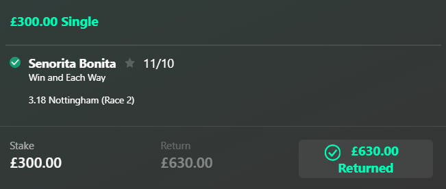 Lizard_bets's tweet photo. 💥BOOOOOOOOOOM💥

SENORITA BONITA @ 11/10 ✅ 

Very impressive all things considered!🔥

INFO spot on again and she'll be off to Ascot!😮‍💨

STRONG WIN ADVISED!🏦

PAID!💰 https://t.co/Y6KlXix5nX