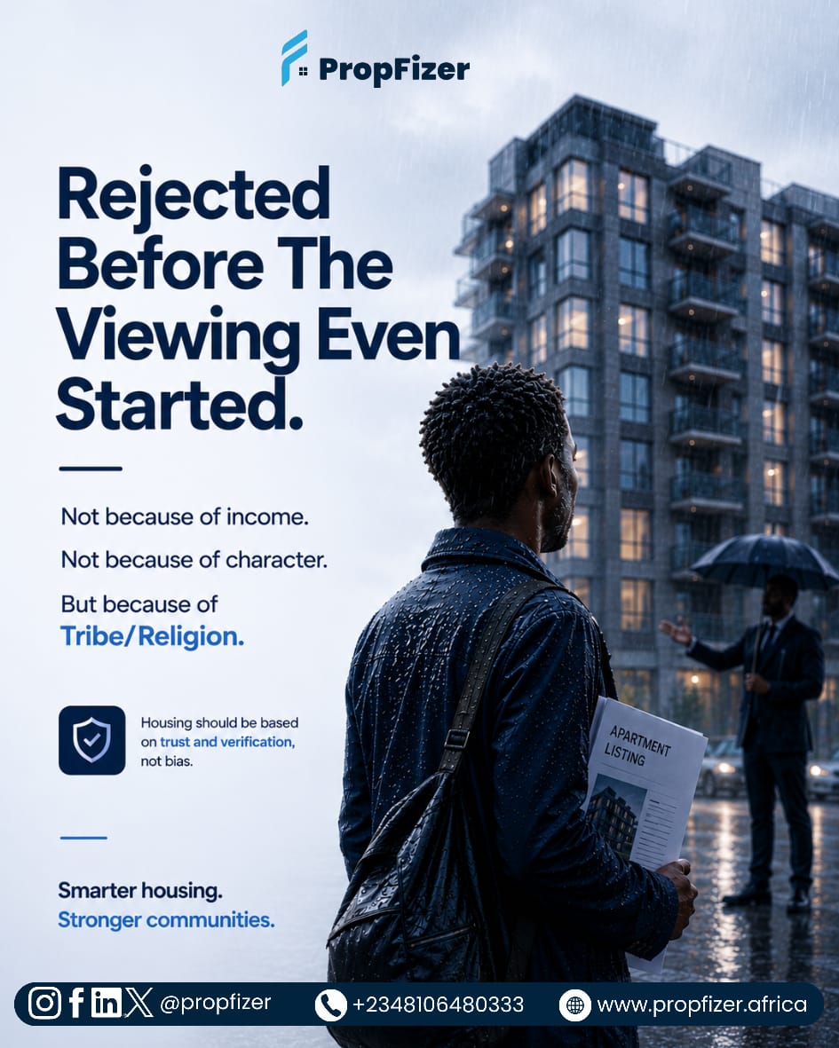 ayedunjerry84's tweet photo. It is raining in Lagos today.

Somewhere in this city, someone is standing outside an apartment they can finally afford, in a neighborhood they actually want to live in, and the agent is telling them the landlord does not want their tribe.

Not because of their credit history or because of their income, but because of where their parents are from.

I have heard this story too many times. The agent who inflates the price before the tenant even sees the house. The landlord who never said any of that but whose agent has already made the decision. The tenant who spent three months in the rain, moving from one viewing to the next, was rejected not by their character but by their name.

This is one of the things Propfizer Africa  was built to fix.

When a tenant comes onto our platform, they are evaluated on what actually matters. KYC verification, payment history, and identity documentation. Not tribe or religion or the neighborhood they grew up in.

A verified tenant is a verified tenant, and a landlord who lists on Propfizer Africa gets matched with tenants based on real data, not the bias of a middleman who profits from keeping both sides in the dark.

The rain will pass and the housing crisis will not fix itself.

But we are fixing it, one verified match at a time.

If you are a landlord or Property Manager, list your property at https://t.co/0h8RekopYE

If you are a tenant who is tired of being profiled, you already have a place on this platform.