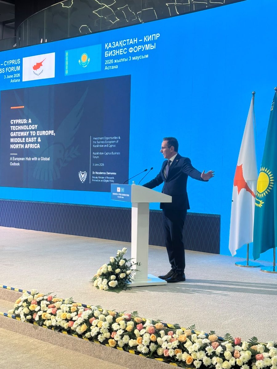 CCCI_Cyprus's tweet photo. The Cyprus Chamber of Commerce and Industry organised a business delegation to Astana, on the sidelines of the first official visit of the President of the Republic of Cyprus to Kazakhstan.

The delegation participated in the Kazakhstan–Cyprus Business Forum, a landmark event aimed at strengthening economic and business relations between the two countries.

A key milestone was the signing of a Memorandum of Understanding between the CCCI and the Chamber of International Commerce of Kazakhstan, marking an important step towards closer collaboration between the two business communities.

In his remarks, Mr. Stavros Stavrou @sastavrou, President of the CCCI, stressed that the Forum provides a valuable platform to move beyond discussions and towards practical cooperation. He noted that its true success will be measured by the contacts established between companies, the partnerships developed, and the business opportunities that follow.

High-level interventions by H.E. the President of the Republic of Cyprus, Mr. Nikos @Christodulides , and the Prime Minister of the Republic of Kazakhstan, Mr. Olzhas Bektenov, reaffirmed the shared commitment to deepen bilateral economic cooperation and create new opportunities for trade, investment, and connectivity.

The Forum also featured contributions from government officials, business leaders, and key organisations from both countries, including the Deputy Minister of Research, Innovation and Digital Policy of Cyprus Dr. Damianou @NicDamianou , the President of the Cyprus–Kazakhstan Business Association Mr. Markides, and representatives from KazCIC, Kazakh Invest, Air Astana, QazTrade, the Astana International Financial Centre, and Astana Hub.

The Forum highlighted strong potential for cooperation in investment, technology, energy, agriculture, logistics, shipping, the digital economy, and innovation, and concluded with B2B meetings and networking between Cypriot and Kazakhstani companies.

The CCCI looks forward to continuing its close cooperation with its Kazakh partners and supporting long-term, mutually beneficial business partnerships.
