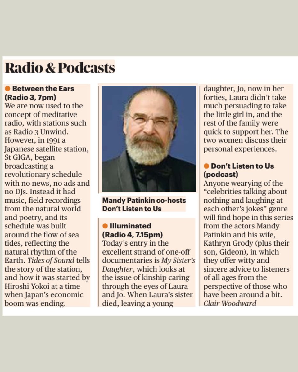 NakedProds's tweet photo. 🙌 Big thanks to The Sunday Times, Saturday Telegraph and Sunday Telegraph for the previews of our new doc for BBC Radio 4, My Sister's Daughter, featuring Naked's Jo Meek.

If you missed it, you can still listen here:

🎧 https://t.co/t1pm8Dc76F https://t.co/bPQfdQVHFc